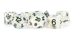 FanRoll Dice: 7 Set Polyhedral 16mm Resin Set Clear Flash 999